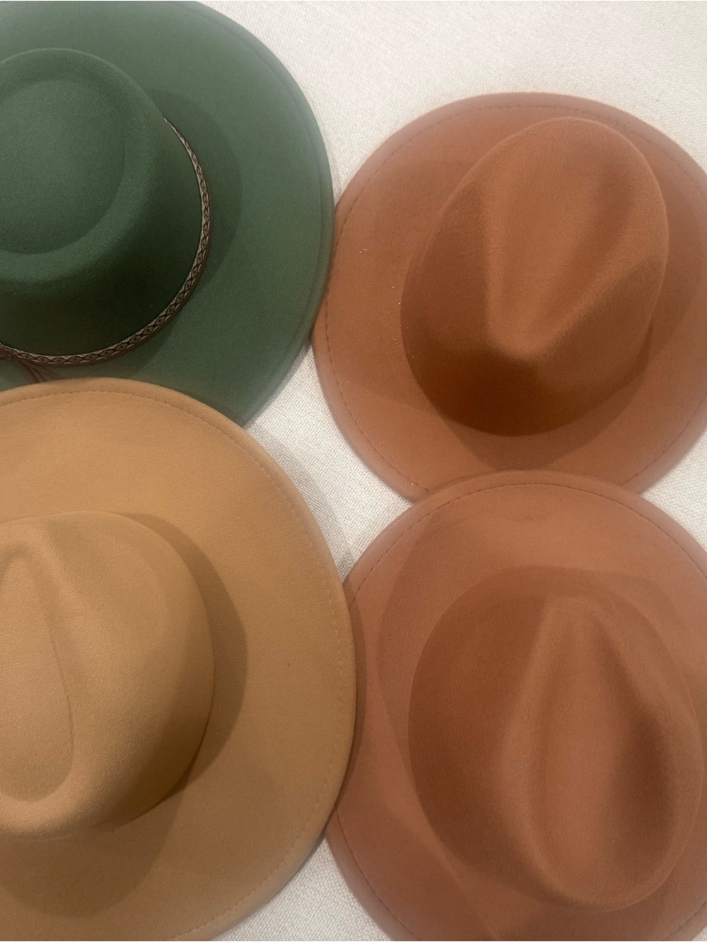 4 Womens Wide-Brim Felt Fedora Hat in Green, Tan, and Brown - Classic Style